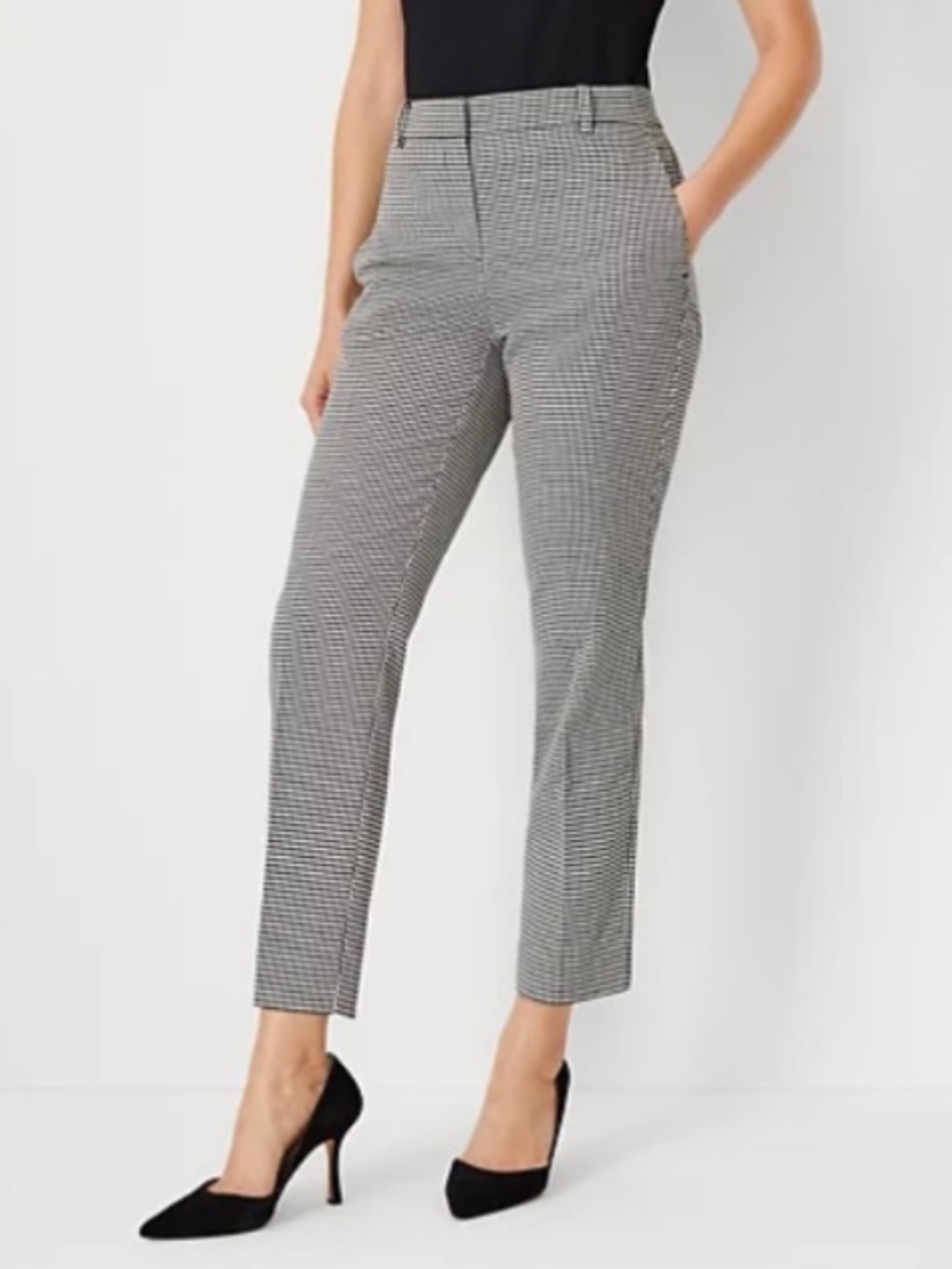 The Mid Rise Eva Ankle Pant in black and whiteHoundstooth. Size 12